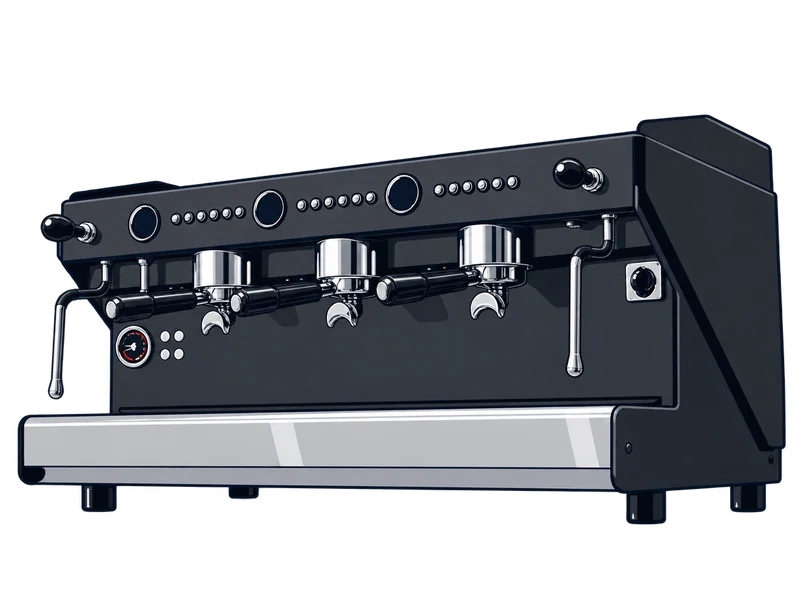 Illustration of the ACM Evolve Dark three group espresso machine