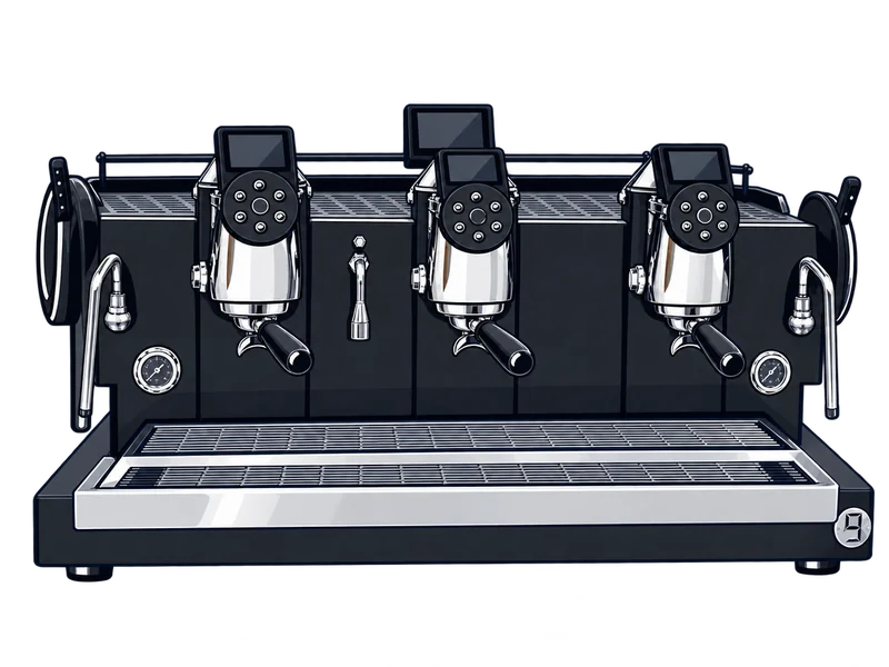 Illustration of the XLVI STH9 Total Black three group espresso machine