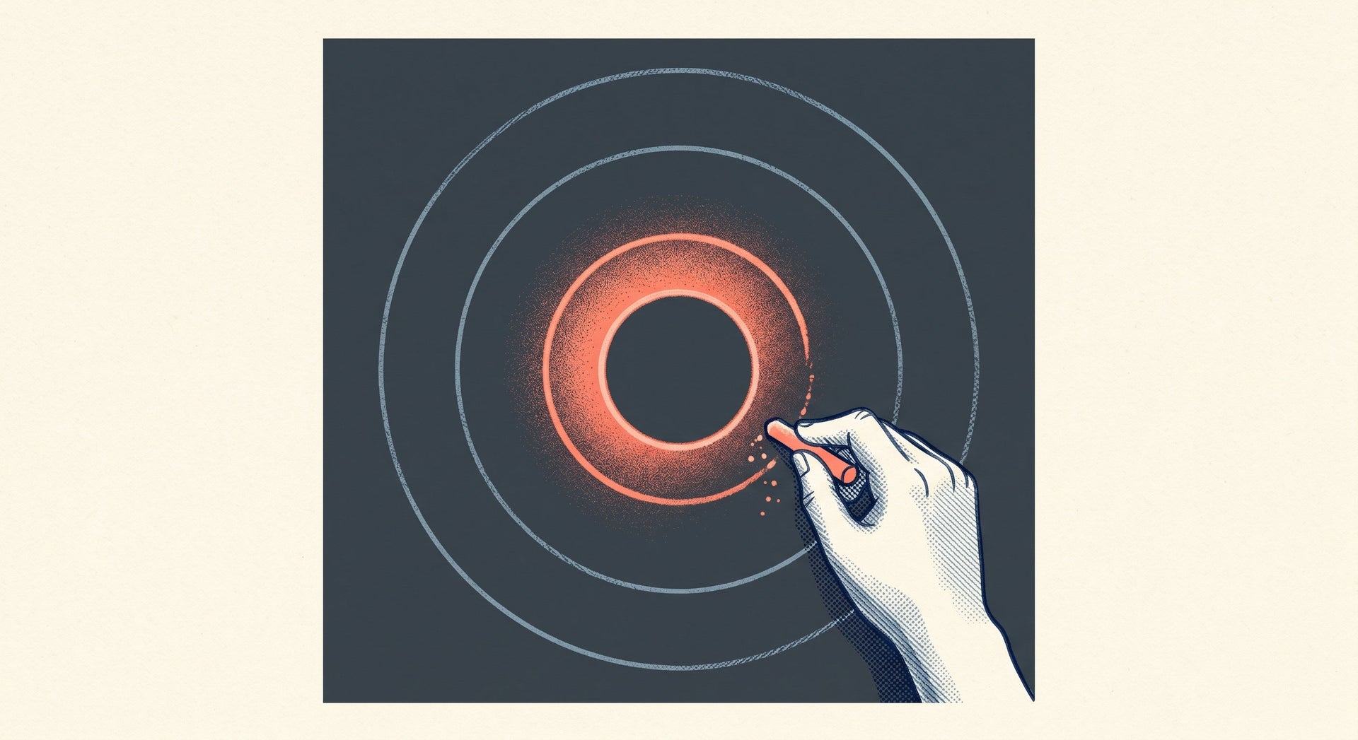 Three concentric circles drawn on paper representing why, how, and what
