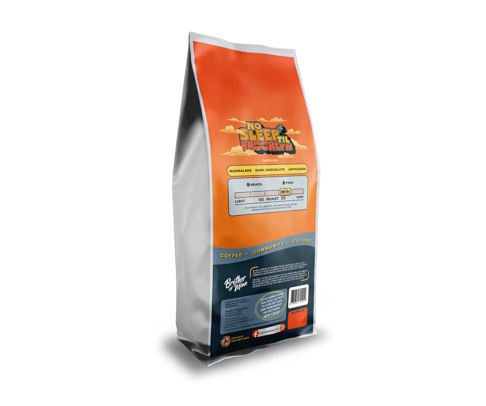 No Sleep Till Brooklyn 1kg coffee bag back with roast details