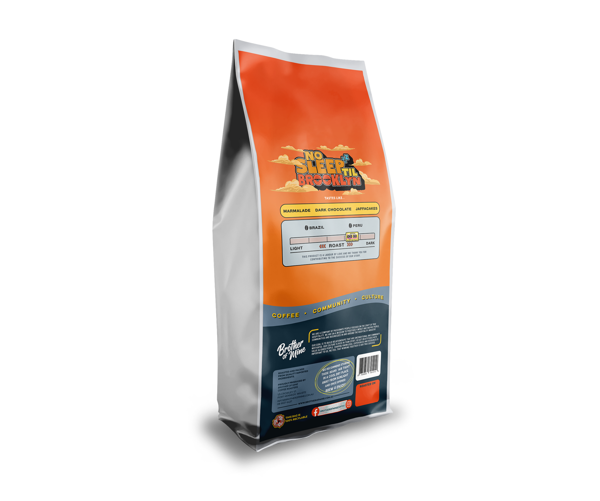 No Sleep Till Brooklyn 1kg coffee bag back with roast details