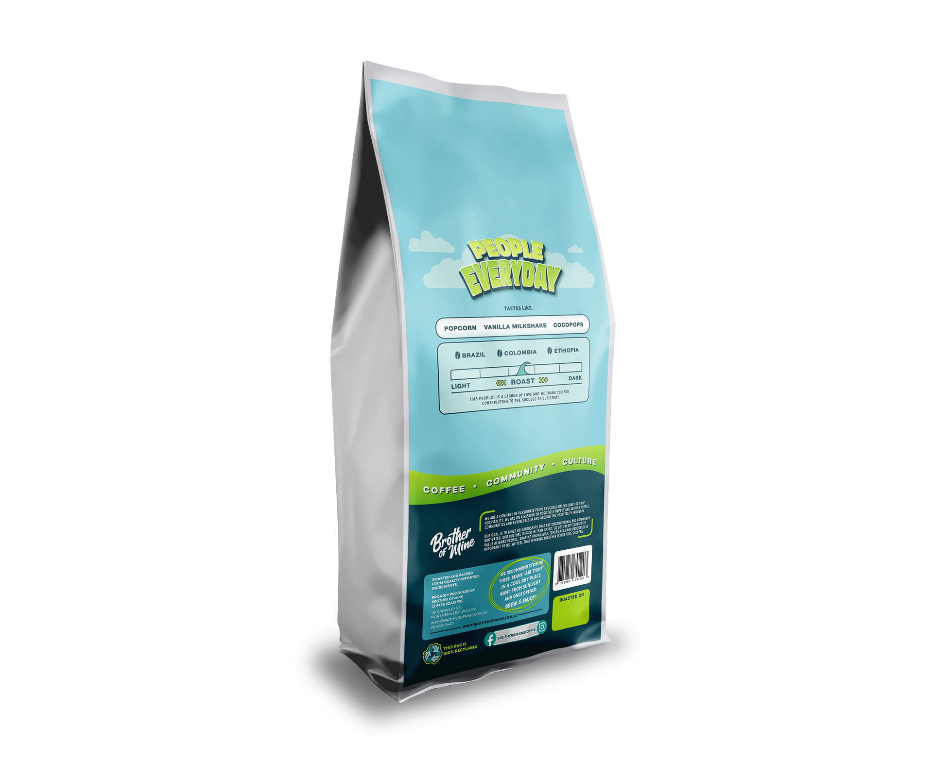 People Everyday 1kg coffee bag back with roast details