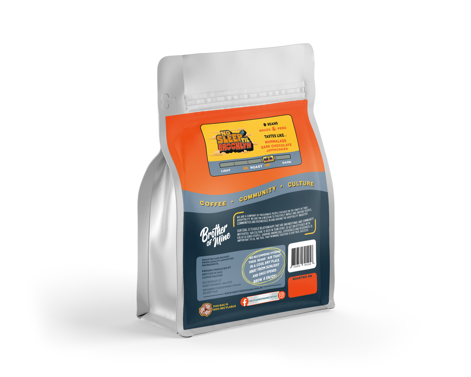 No Sleep Till Brooklyn 250g coffee bag back with roast details