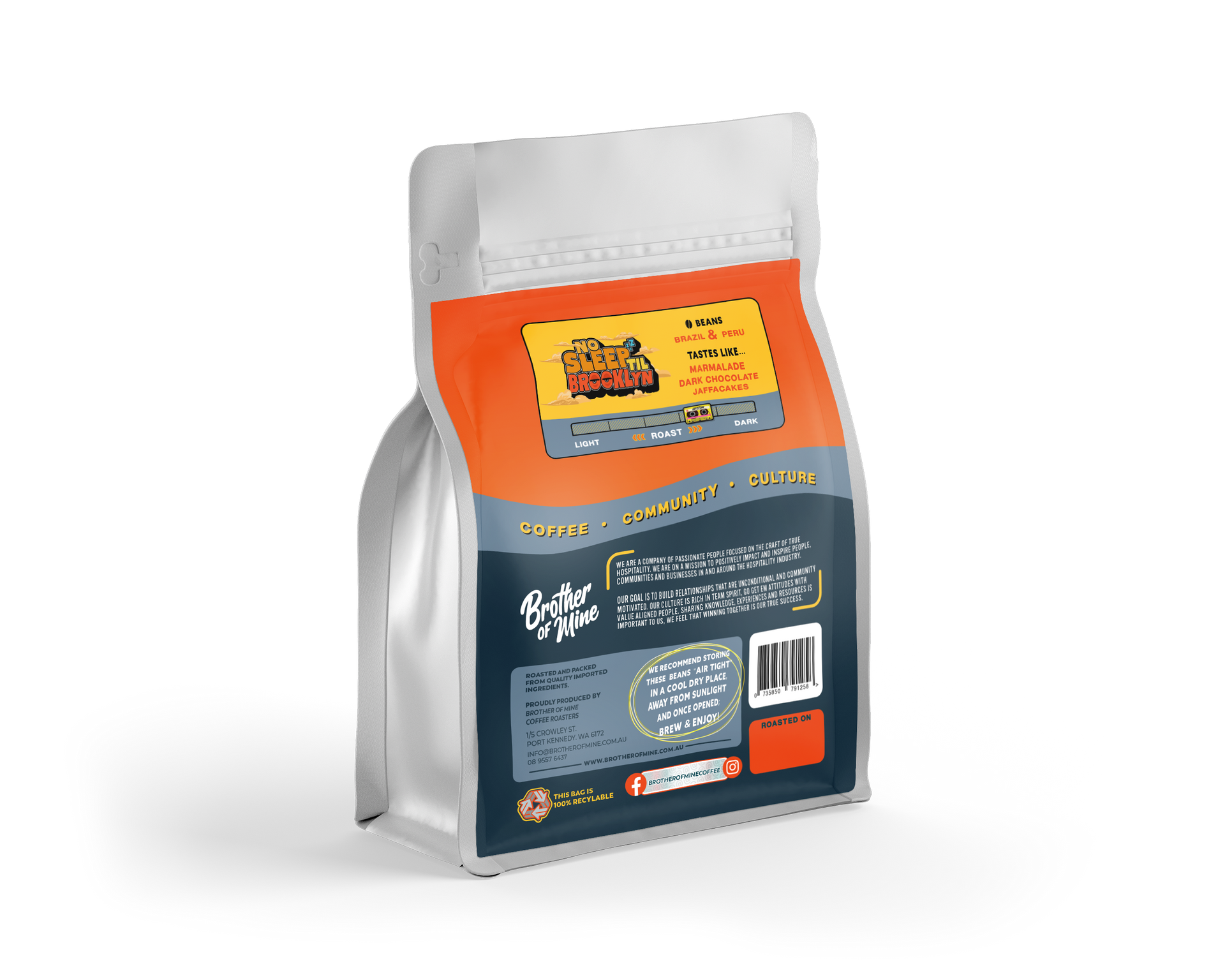 No Sleep Till Brooklyn 250g coffee bag back with roast details