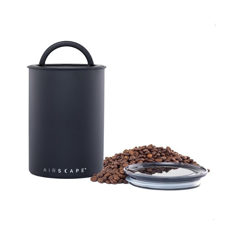 Airscape Classic 7 inch stainless steel coffee canister in matte black