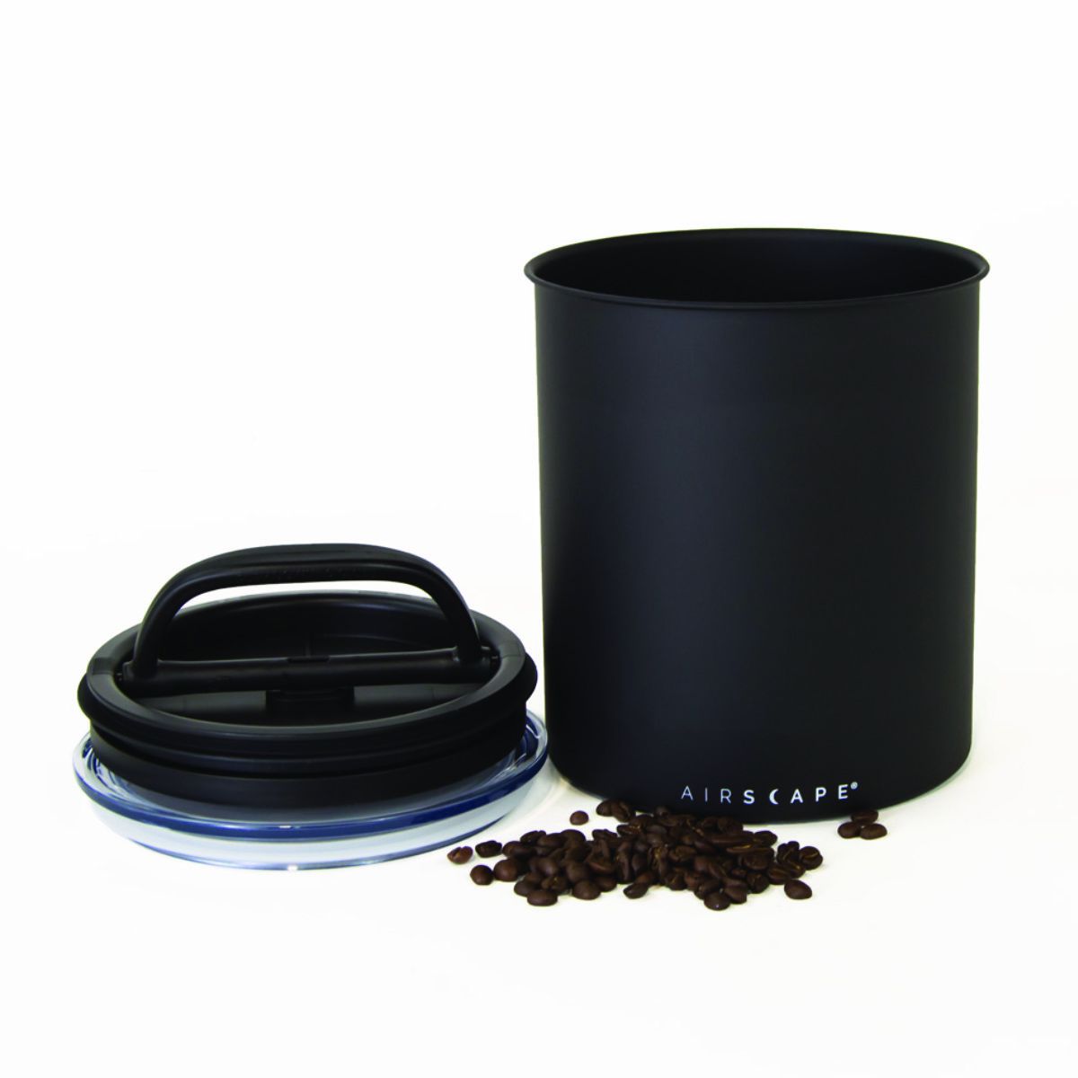 Airscape Kilo 8 inch large stainless steel coffee canister in matte black