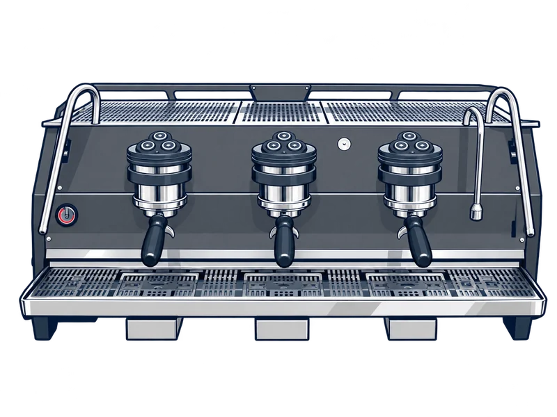 Illustration of the La Marzocco Strada S low profile three group espresso machine