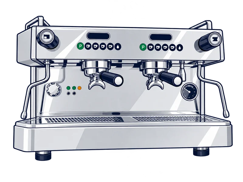 Illustration of the Rocket Boxer two group espresso machine with high groups