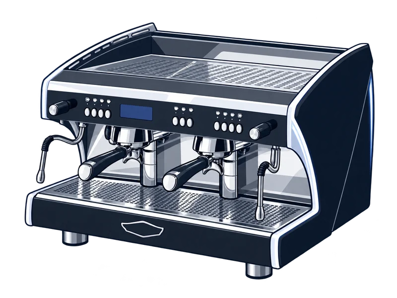Illustration of the Wega Polaris Tron EVD two group espresso machine with lit side panels